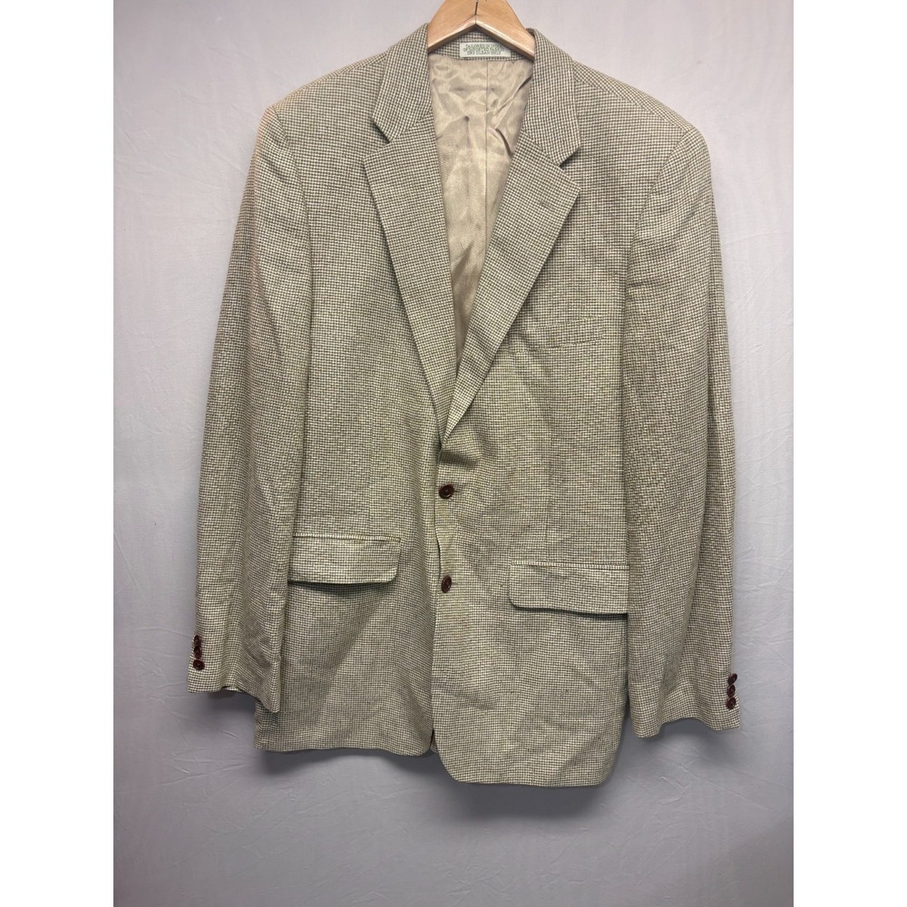 Orvis Blazer Jacket Mens Brown White Houndstooth Silk Lined Single Breasted 42L